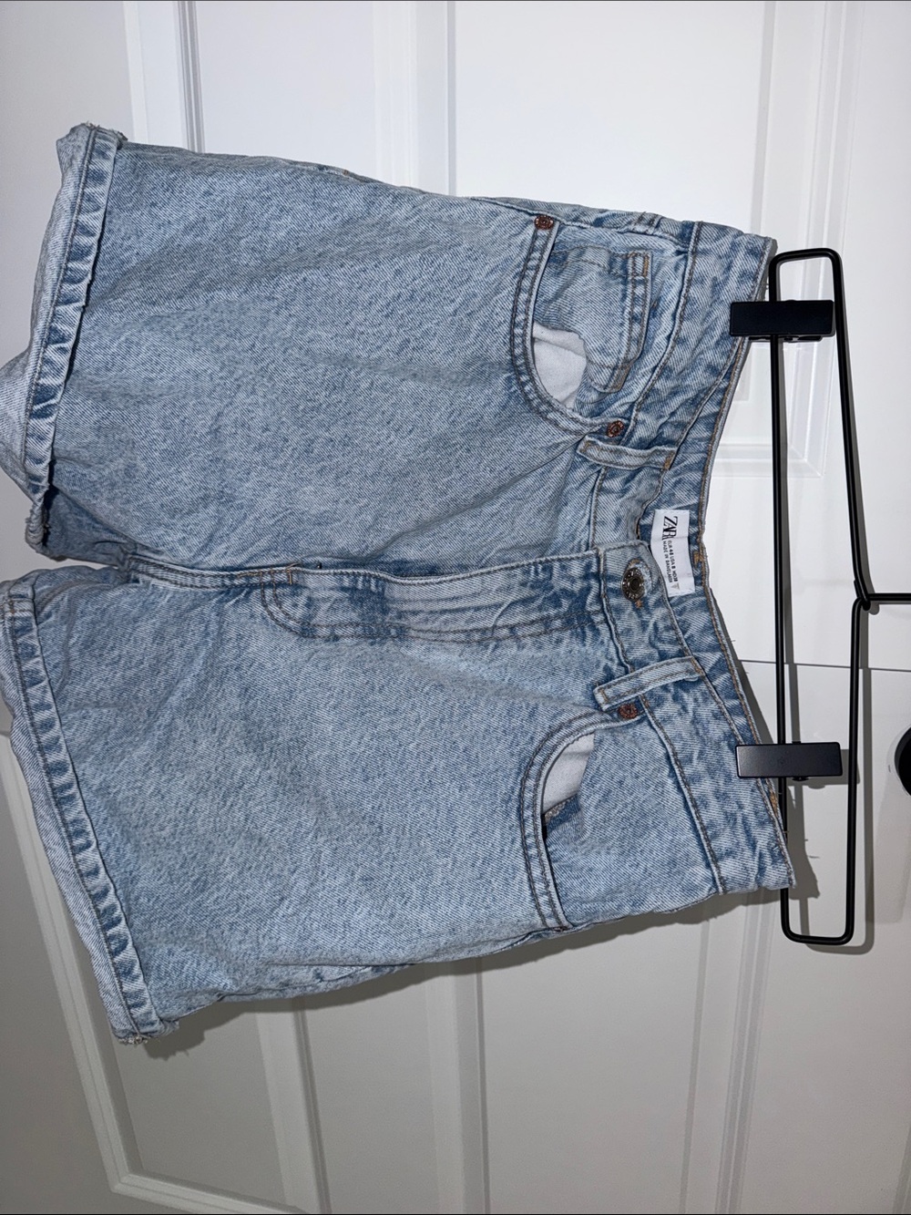 Zara Light Blue High-Rise Denim Shorts